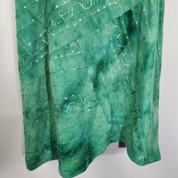 Dressbarn Top Women's Green 1X Sleeveless Embroidered Sequins Asymmetrical Boho - Picture 6 of 11